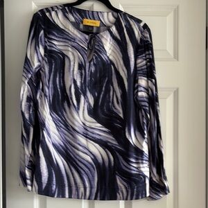 St. John's Bay Purple, Blue and White Graphic Polo Blouse